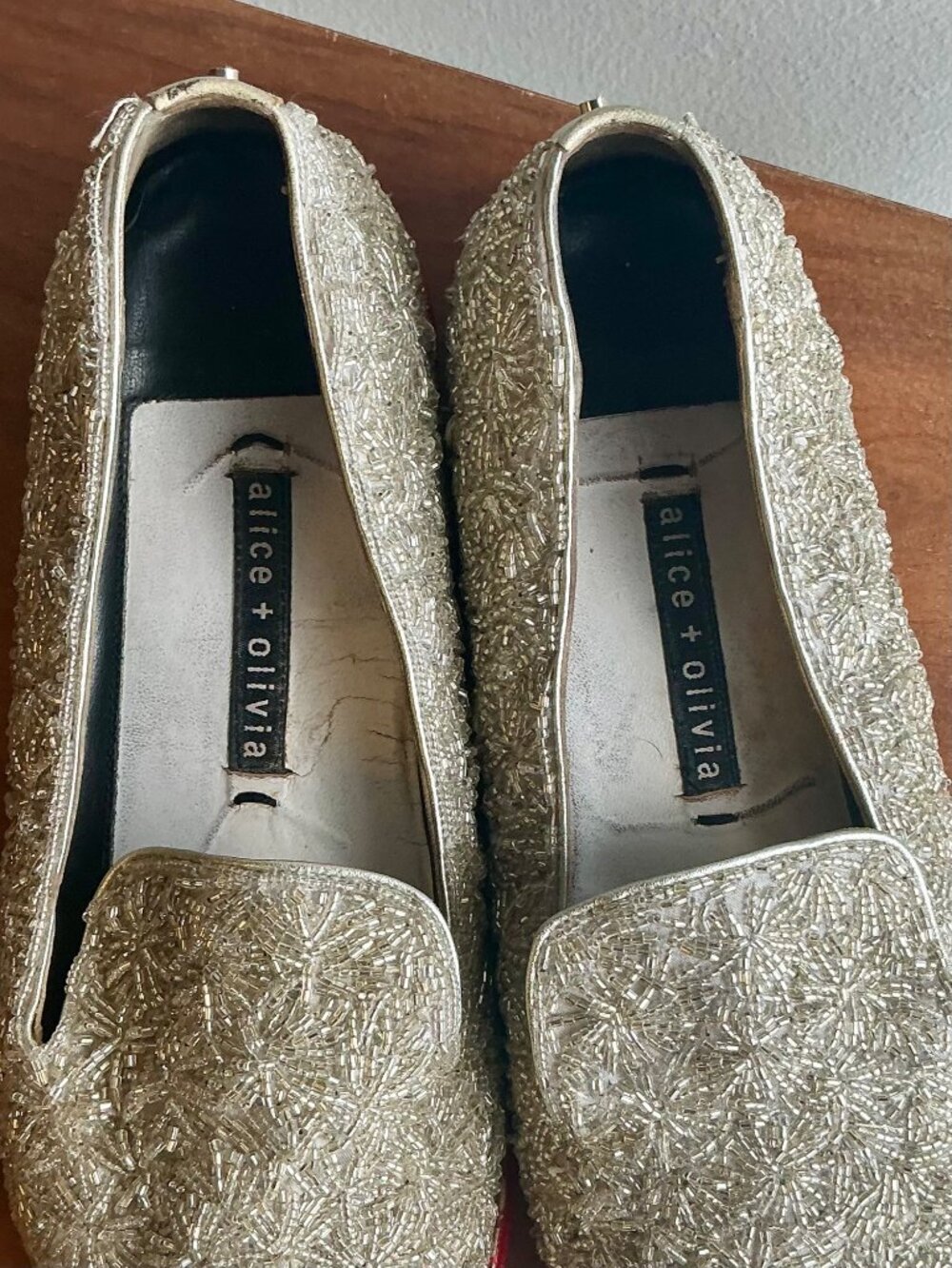 alice + oliva Silver Beaded + Studded Red Bottom Loafers - Picture 7 of 12
